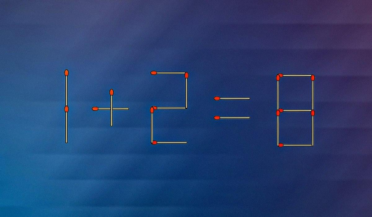 Du behöver bara flytta en tändsticka för att ekvationen 1+2=8 ska stämma: ett enkelt IQ-test Du behöver bara flytta en tändsticka för att ekvationen 1+2=8 ska stämma: ett enkelt IQ-test